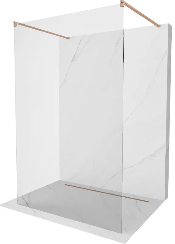 Mexen Kioto, sprchová zástena Walk-In 115 x 200 cm, 8mm číre sklo, medený matný profil, 800-115-002-65-00