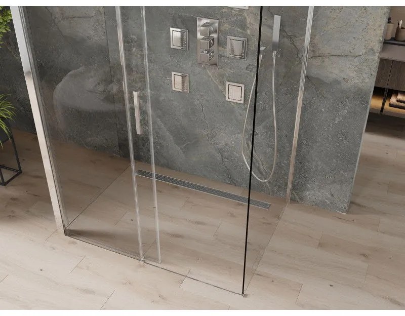 Mexen Omega, 3-stenný sprchovací kút s posuvnými dverami 100 (dvere) x 90 (stena) cm, 8mm číre sklo, chrómový profil, 825-100-090-01-00-3S