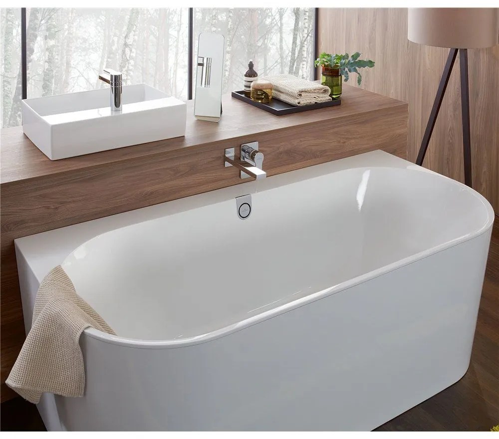 VILLEROY &amp; BOCH Oberon 2.0 voľne stojaca vaňa z materiálu Quaryl, pre pristavenie k stene, odtok v strede, 1800 x 800 x 620 mm, biela alpská, UBQ180OBR9CD00V-01