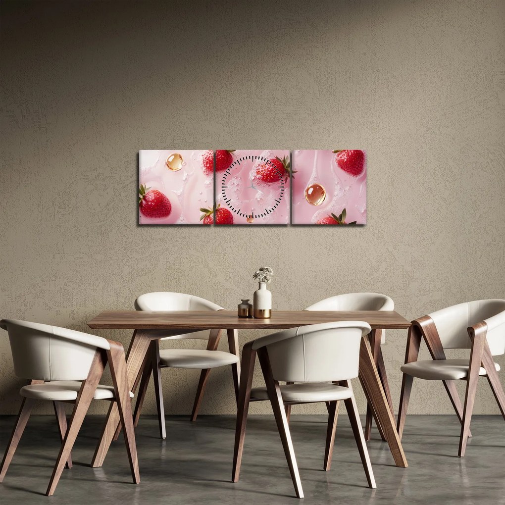 Obraz - Jahody v bublinách (s hodinami) (90x30 cm)