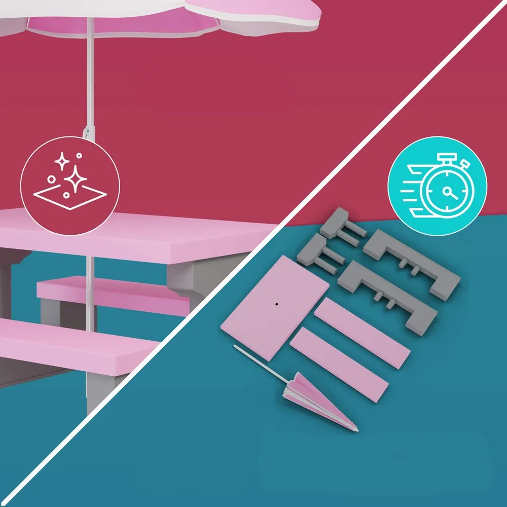 Detská sedacia zostava so slnečníkom JASMIN, 67x78,5x42,5cm, ružová/šedá Spielwerk