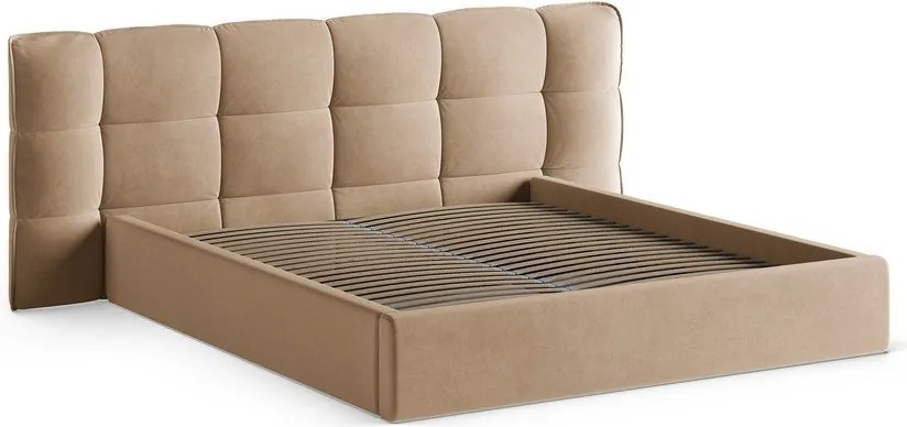 Sivobéžová čalúnená dvojlôžková posteľ s úložným priestorom s roštom 200x200 cm Eric – Micadoni