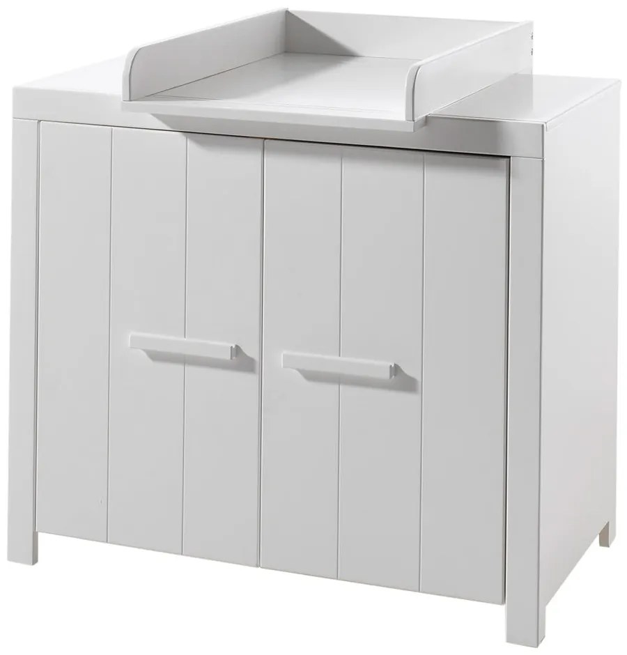 Biela nízka detská komoda z borovicového dreva s prebaľovacím pultom 100x96 cm ERIK – Vipack