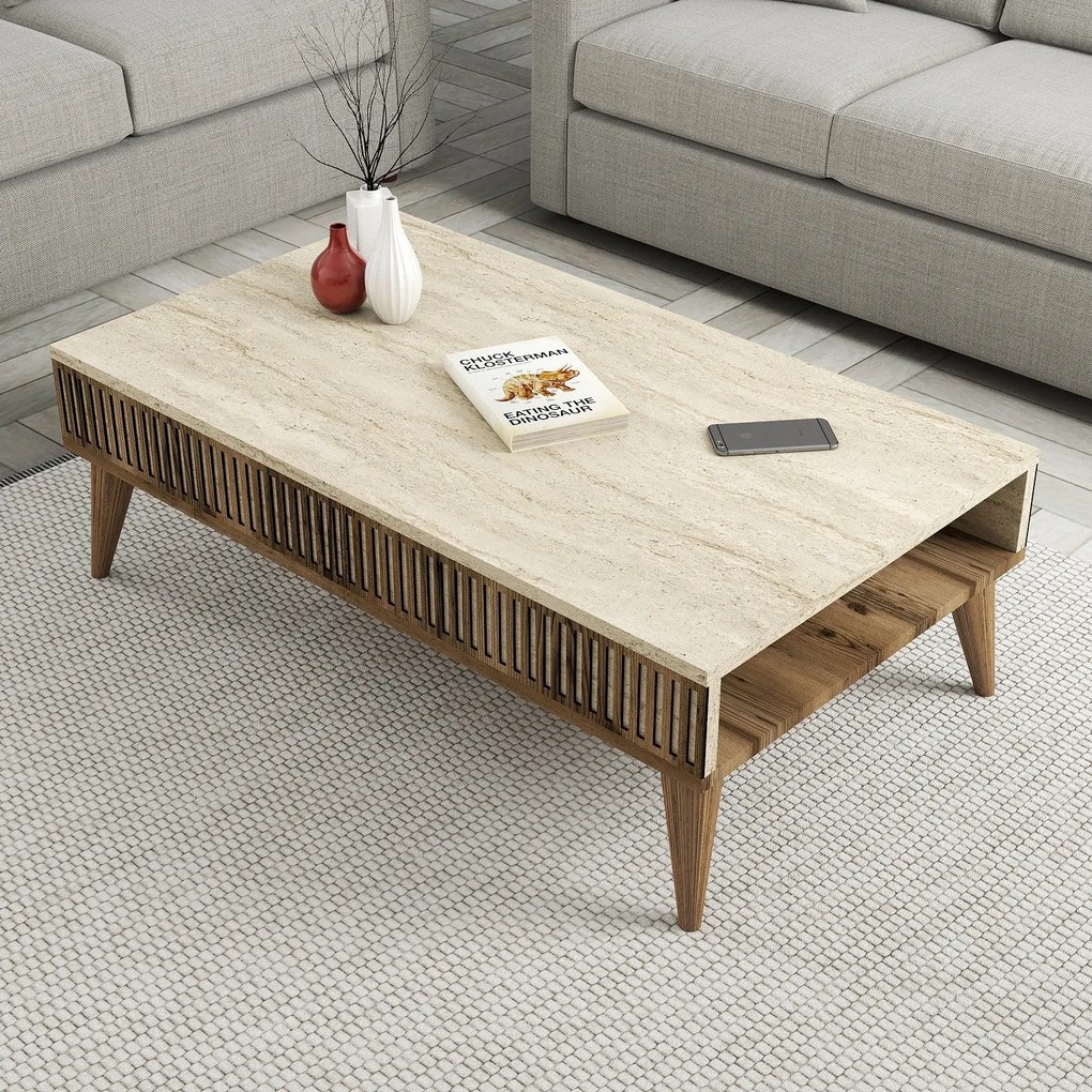 Konferenčný stôl Milan - Walnut, Travertine