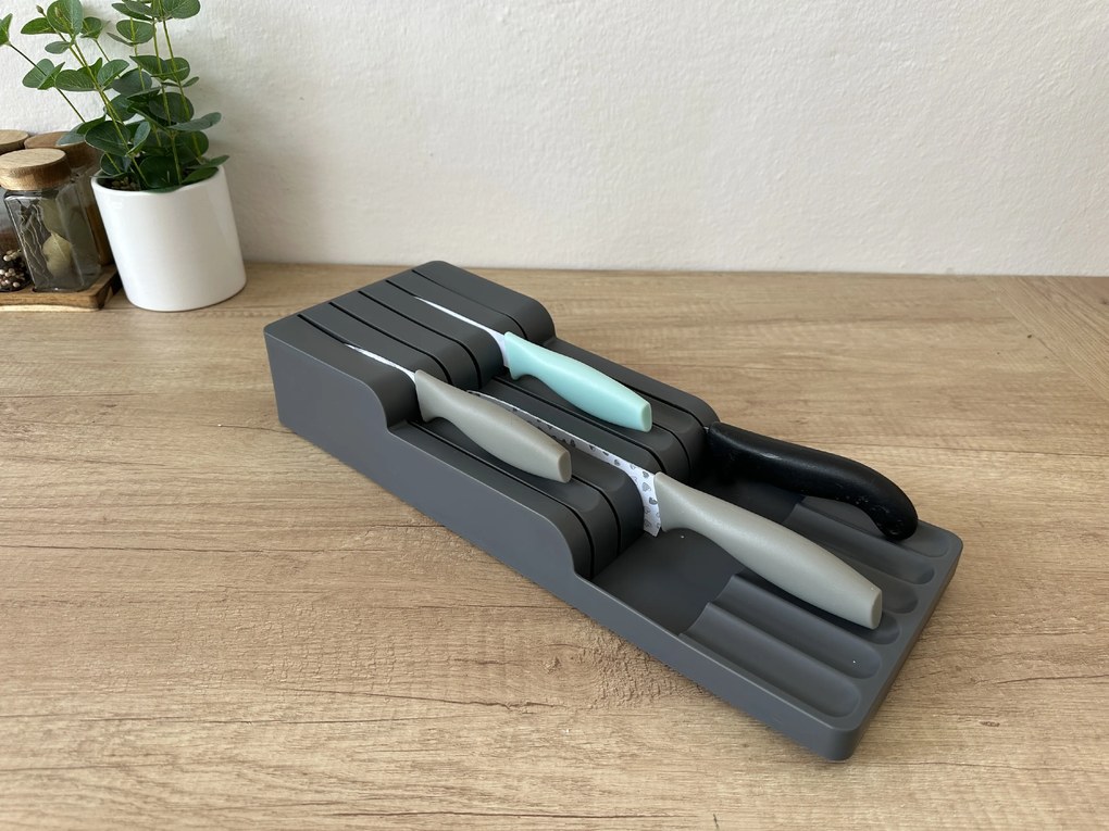 Organizér na nože, na 11 nožov, plastový odtiene šedej - 41 x 16 x 7 cm