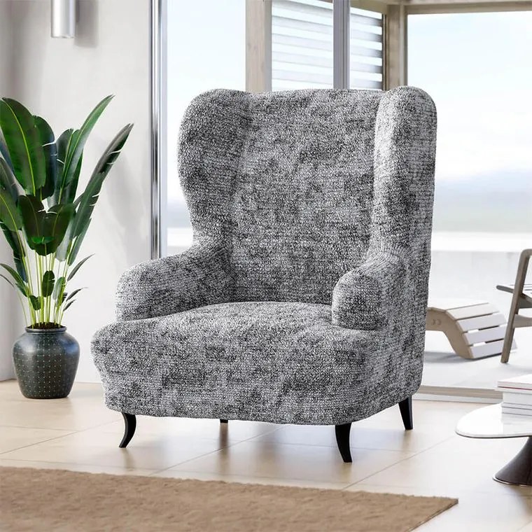 Bielastické poťahy MARMO šedé kreslo ušiak (š. 60 - 110 cm)