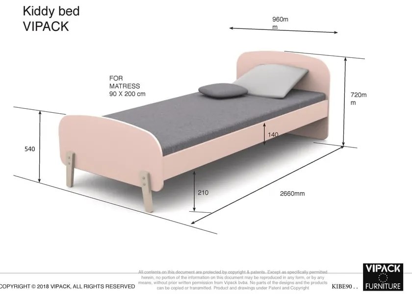 Mentolová detská posteľ Vipack Kiddy, 200 x 90 cm
