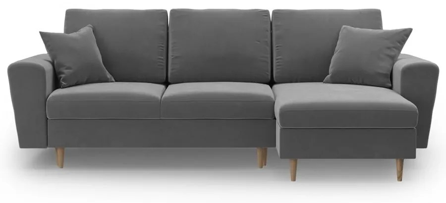 Svetlosivá zamatová rozkladacia/s úložným priestorom rohová pohovka Kyoto – Cosmopolitan Design