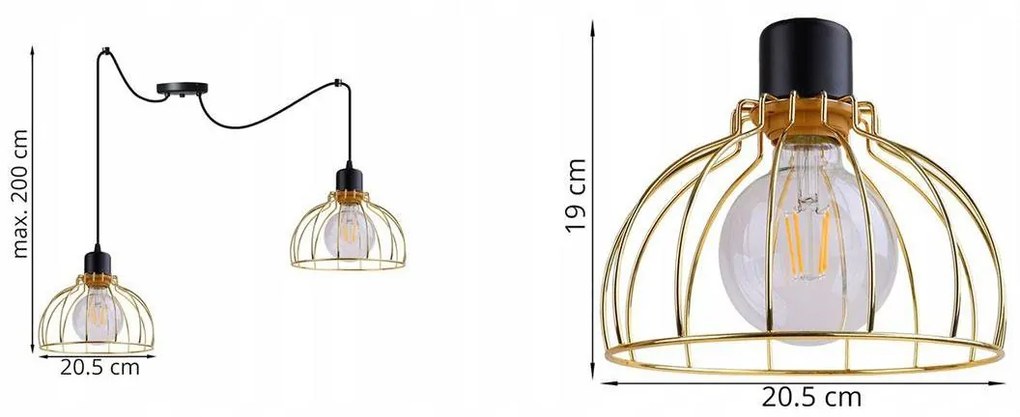 Závesné svietidlo Mobi spider, 2x zlaté drôtené tienidlo, (výber z 2 farieb konštrukcie)