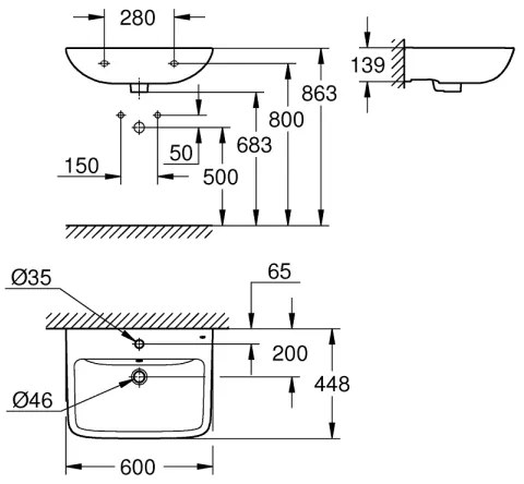 GROHE 39950000 - Umývadlo START EDGE 600 × 448 mm keramika/biela