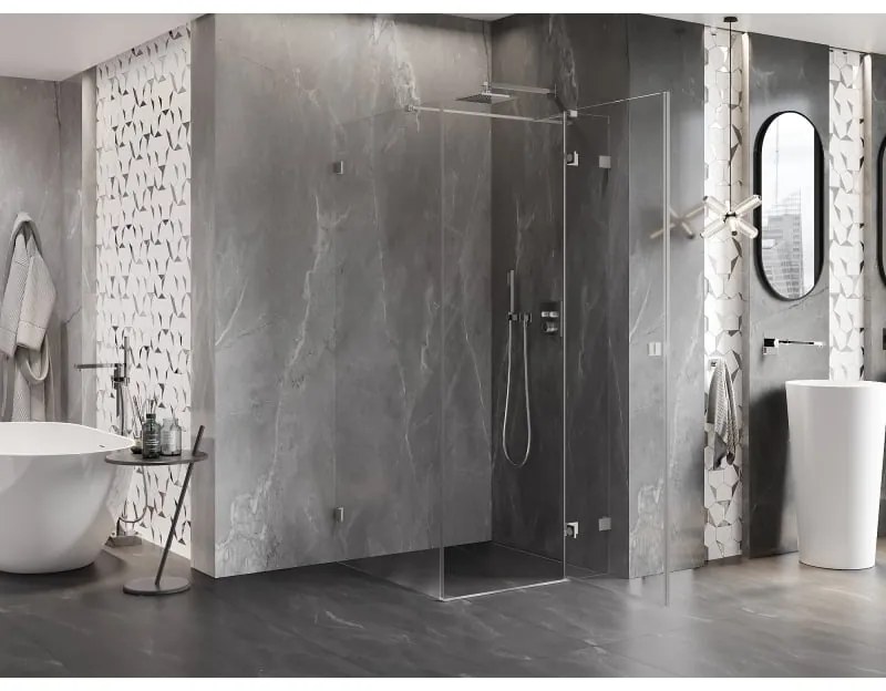 Mexen Lunar T, výklopný sprchový kút pravý 120 x 120 cm, 8mm číre sklo, oceľový profil, 834T-120-120-97-00-P