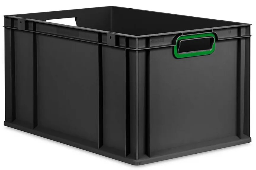Sada 3 kusov - Eurobox Next Gen 2.0 Cycle - Stohovateľný kontajner s otvorenými rukoväťami - Zelený - 600 x 400 x 320 mm - Antracit