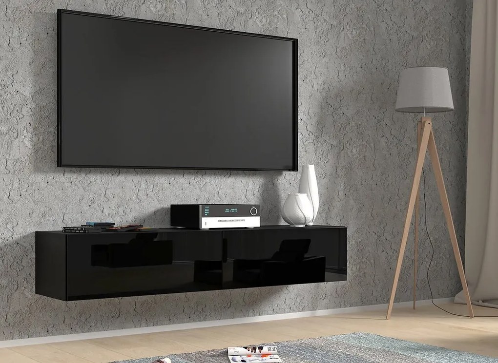TV stolík/skrinka Banksy 160 (čierna lesklá). Akcia -19%. Vlastná spoľahlivá doprava až k Vám domov. 1124903