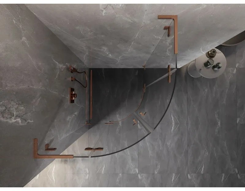 Mexen Lunar, L výklopný polkruhový sprchový kút 70 x 70 cm, 8mm číre sklo, profil medená matná, 833L-070L-070P-65-00