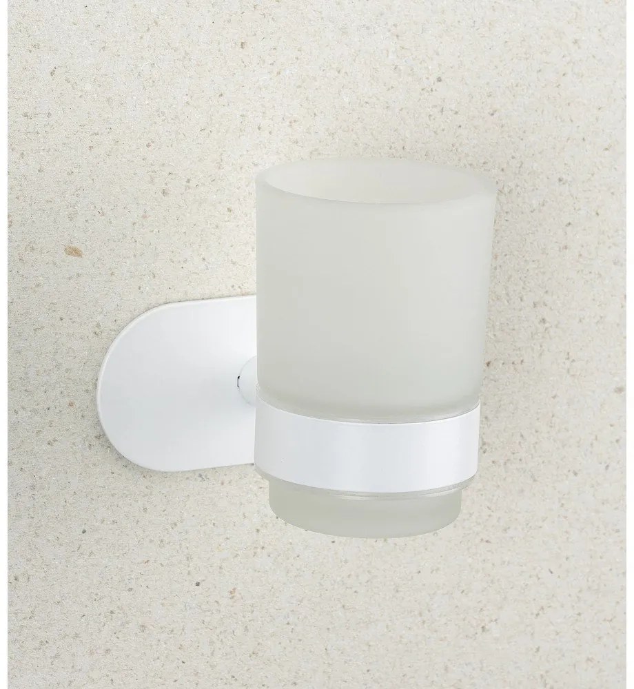 Biely samodržiaci sklenený téglik na zubné kefky Orea – Wenko