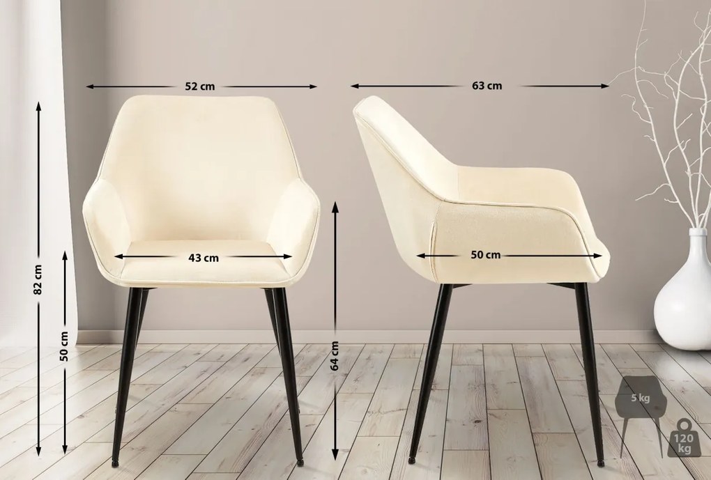 Jedálenská stolička Vessa - zamat - krémová