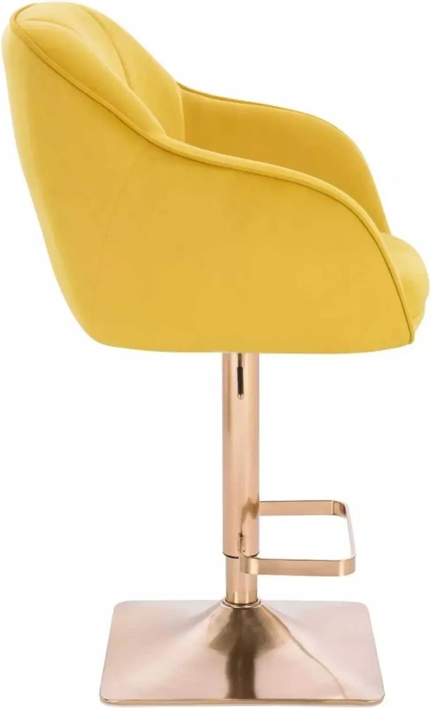 LuxuryForm DESIGN Barová stolička AVOLA VELUR na zlatej hranatej podstave - žltá