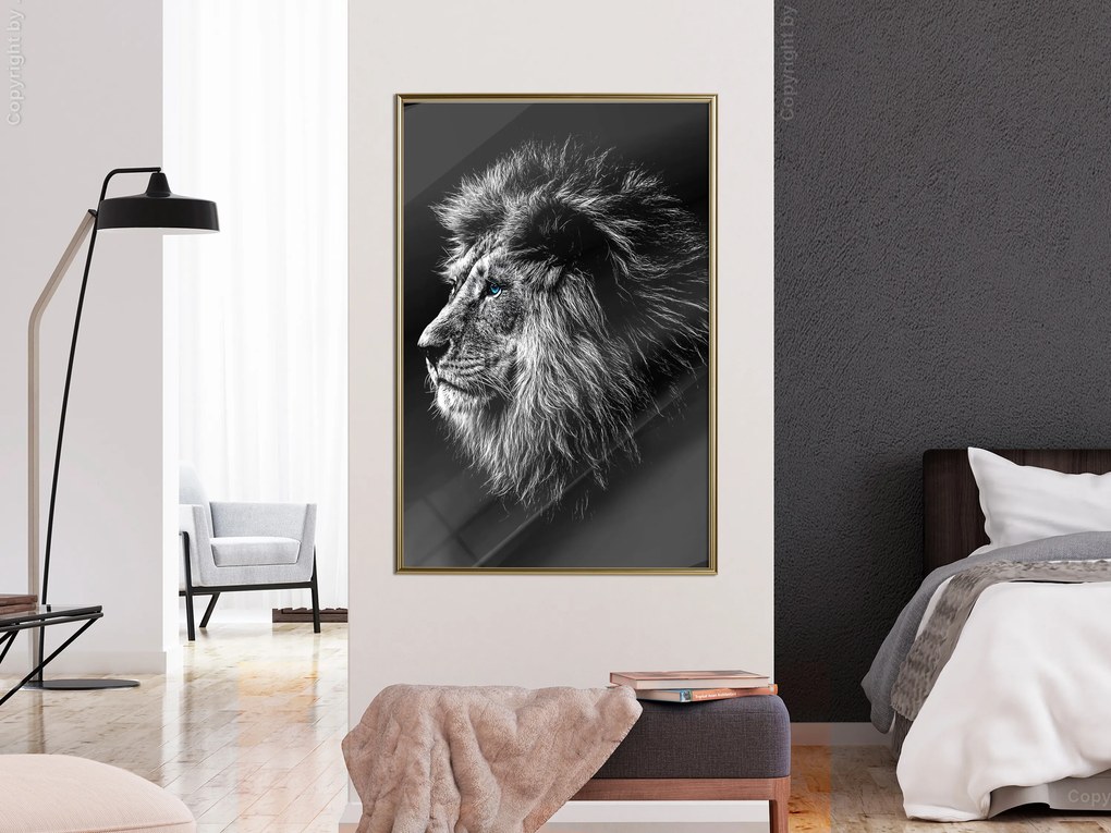 Artgeist Plagát - Blue-eyed Lion [Poster] Veľkosť: 20x30, Verzia: Čierny rám s passe-partout