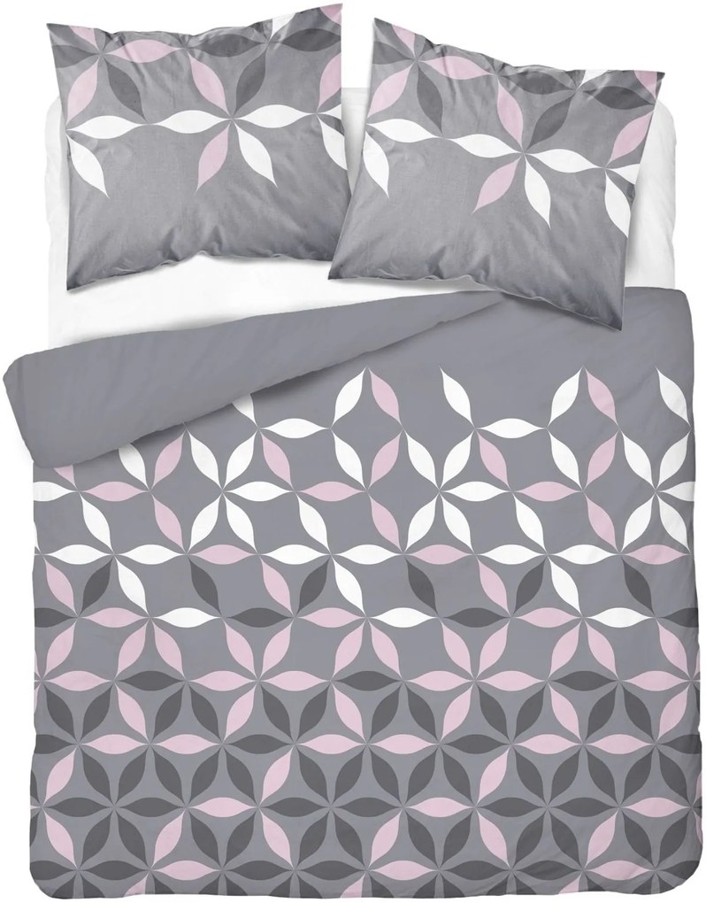 Bavlnená posteľná bielizeň s jednoduchým ružovo-šedo-bielym vzorom