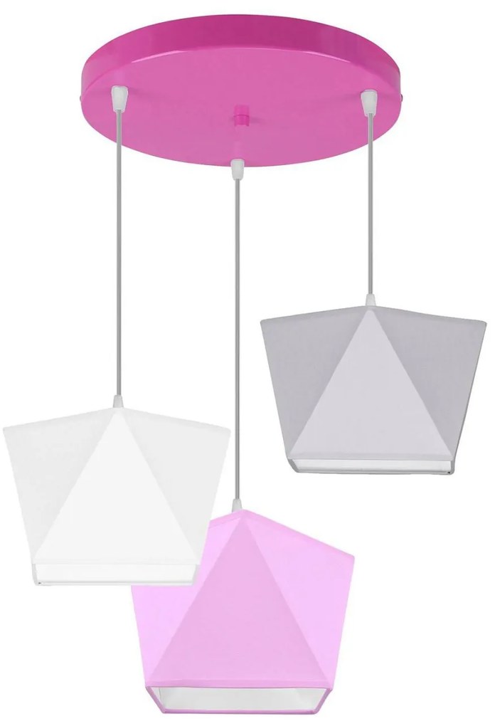 Detské závesné svietidlo Diamond, 3x textilné tienidlo (mix 10 farieb), (výber z 5 farieb konštrukcie), o