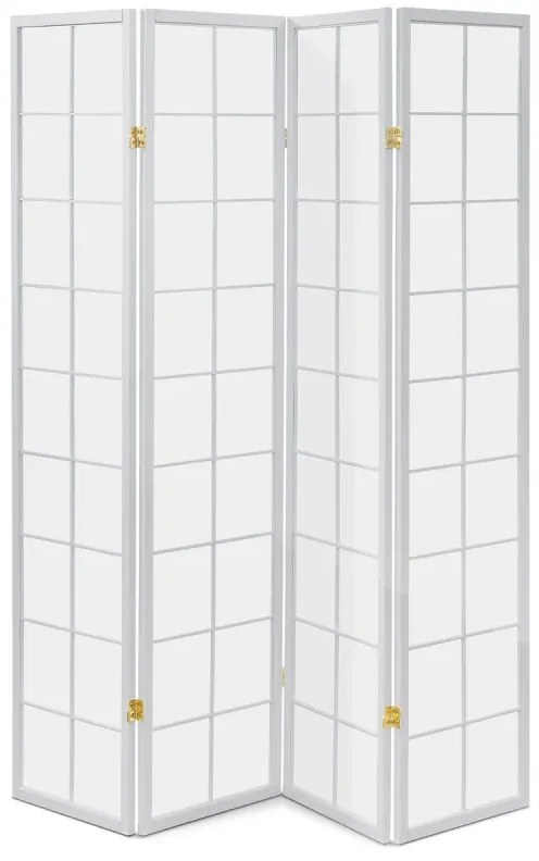 Paraván dřevěný 4 dílný, masiv smrk, bílá netkaná textilie, bílý matný lak