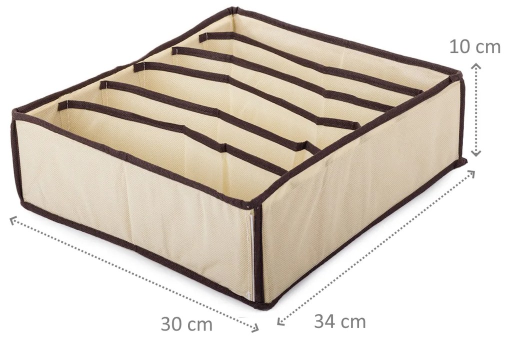 VERK GROUP Organizér na spodnú bielizeň, podprsenky, čiapky, KIPIT, 6 priehradiek, béžový 34 x 30 x 10 cm