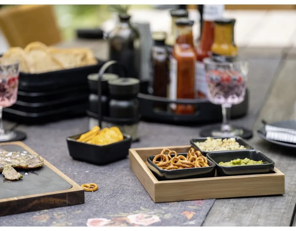 Čierne keramické servírovacie misy v súprave 4 ks s podnosom Elo - Wenko