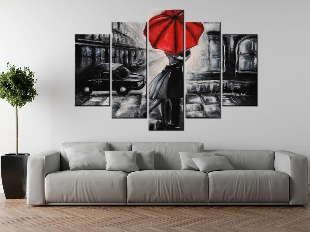 Gario Obraz na plátne Červený bozk v daždi - 5 dielny Rozmery: 100 x 63 cm