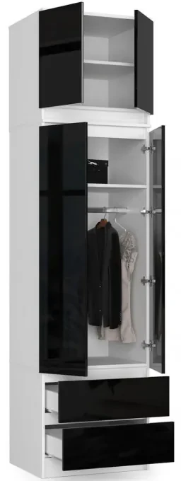 Skriňa s nadstavcom S 60 cm 2D 2SZ CLP biela / čierna, lesk