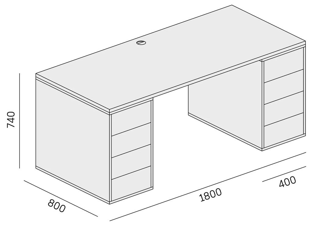 PLAN Kancelársky písací stôl s úložným priestorom BLOCK B03, biela/oranžová