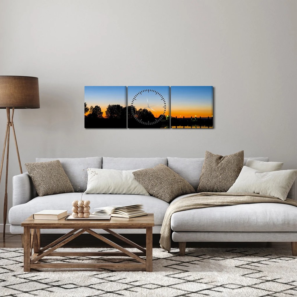 Obraz západu slnka (s hodinami) (90x30 cm)