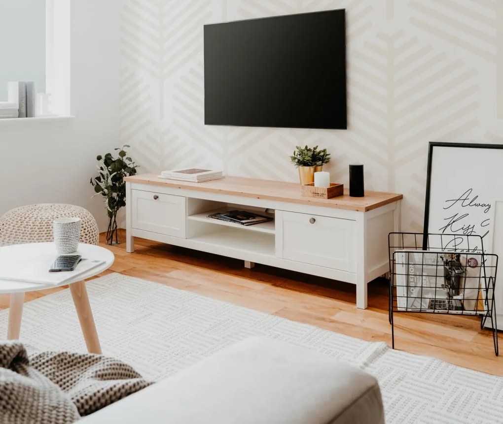 TV skrinka Bergen, biela/dub artisan