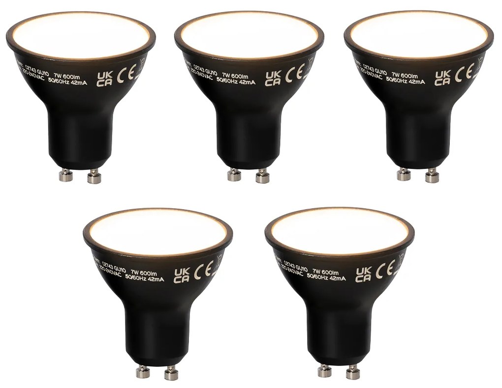 Sada 5 ks Smart GU10 stmievateľné LED svietidlo čierne 7W 600 lm 3000K