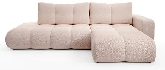 Rozkladacia rohová čalúnená sedacia súprava s úložným priestorom do tvaru L ALMADA pravá ružová