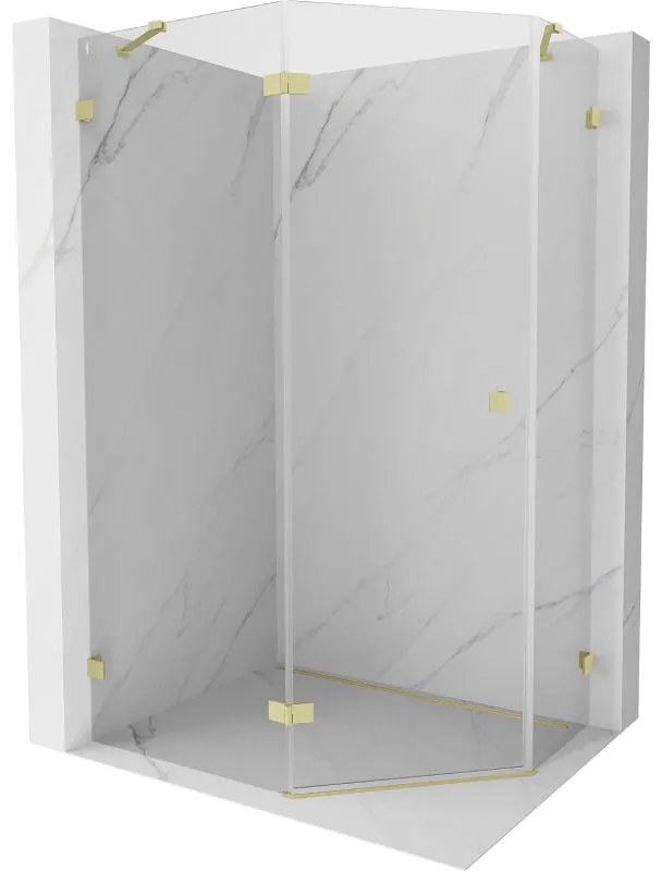 Mexen Lunar, Päťuholníkový sprchový kút Mexen Lunar s výklopným ľavým oknom 100 x 90 cm, 8mm číre sklo, zlatý matný profil, 831-100L-090P-55-00-L