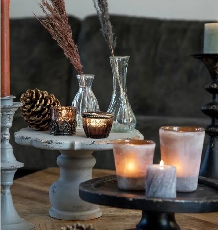 Šedý antik kovový svietnik na úzku sviečku - Ø 12*26 cm