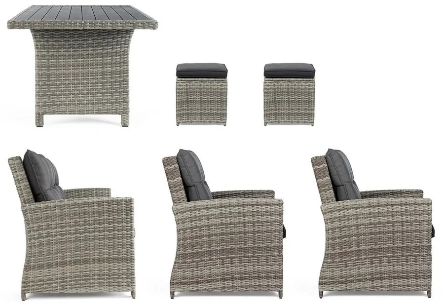 Sivá záhradná lounge súprava z umelého ratanu pre 6 Ariel – Bizzotto
