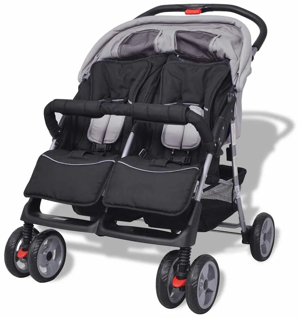 Oceľový kočík pre dvojičky , čierny a šedý