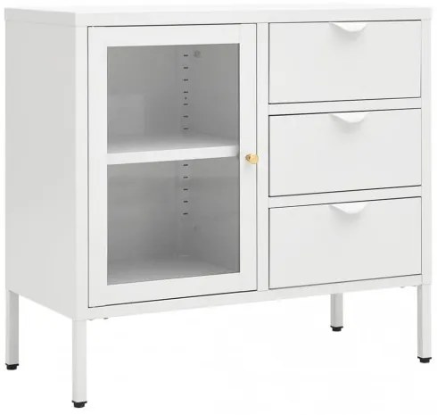 vidaXL Komoda biela 75x35x70 cm oceľ a tvrdené sklo-