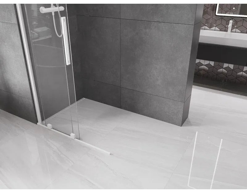 Mexen Velar, posuvné dvere do otvoru typ Walk-In 85 cm, 8mm číre sklo, biela, 871-085-000-03-20