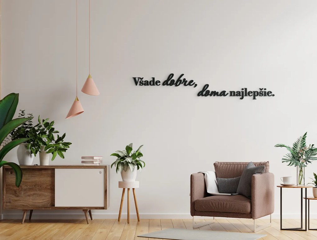 drevko Dekorácia na stenu Všade dobre, doma najlepšie Rozmer obrazu: 13,5 x 76 cm, Farba dekorácie: Čierna