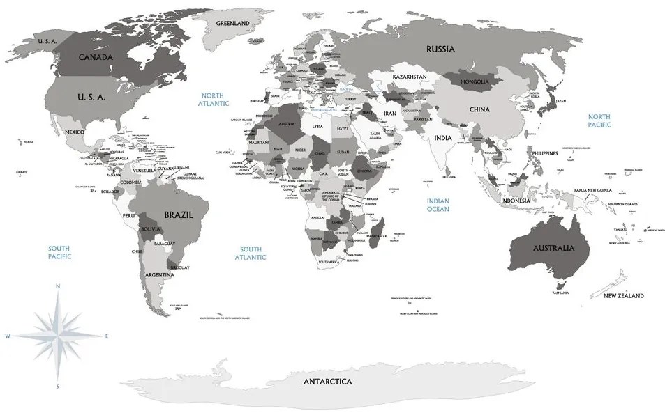 Tapeta čiernobiela mapa s modrým kontrastom - 150x100