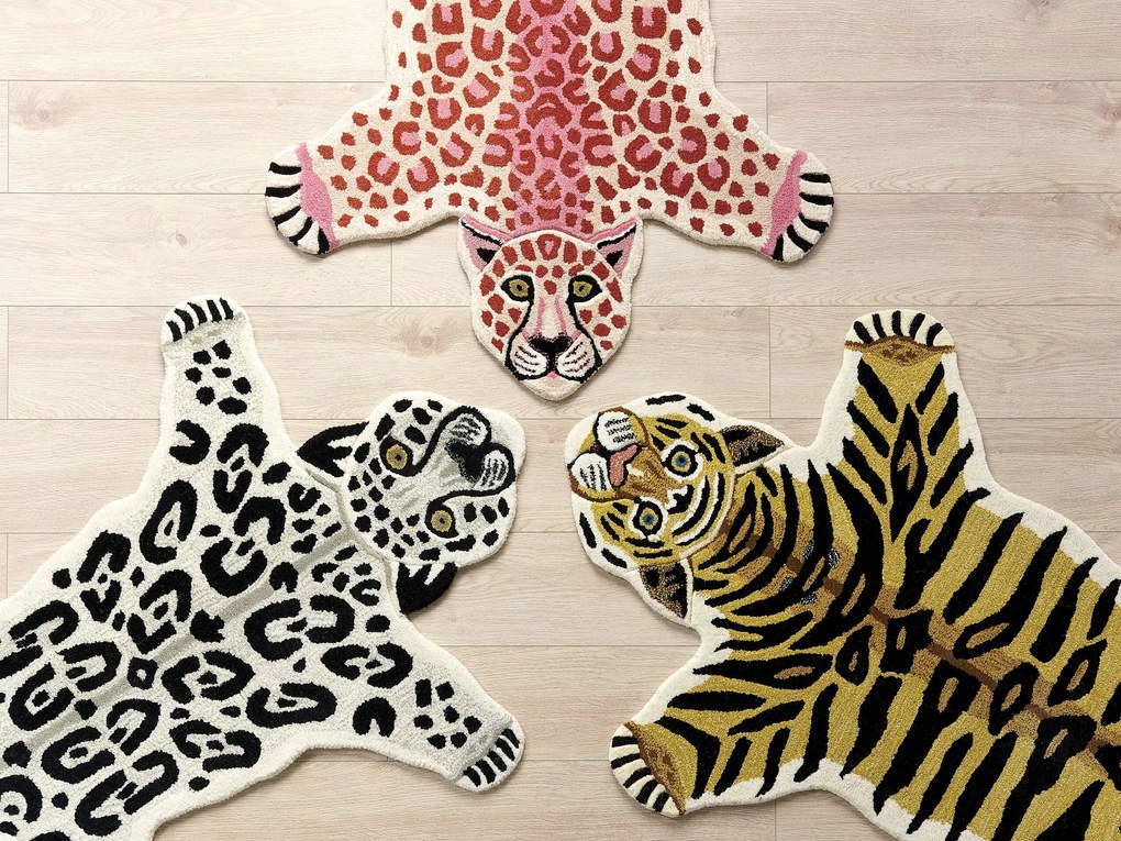 Vlnený detský koberec v tvare tigra 100 x 160 cm béžová/čierna SHERE Beliani