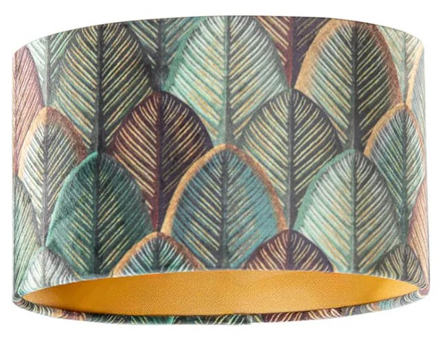 Zamatový tienidlo na lampu s dizajnom listov a zlatým vnútorným oválom 25/16/15