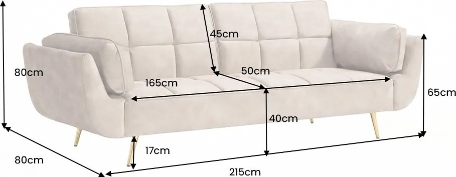 Dizajnová rozkladacia pohovka Bailey 215 cm šampanský zamat
