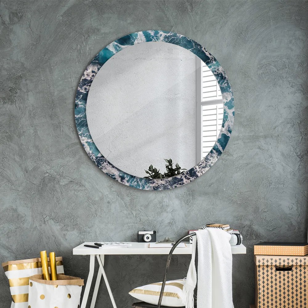 Okrúhle dekoračné zrkadlo s motívom Turbulentné more fi 90 cm