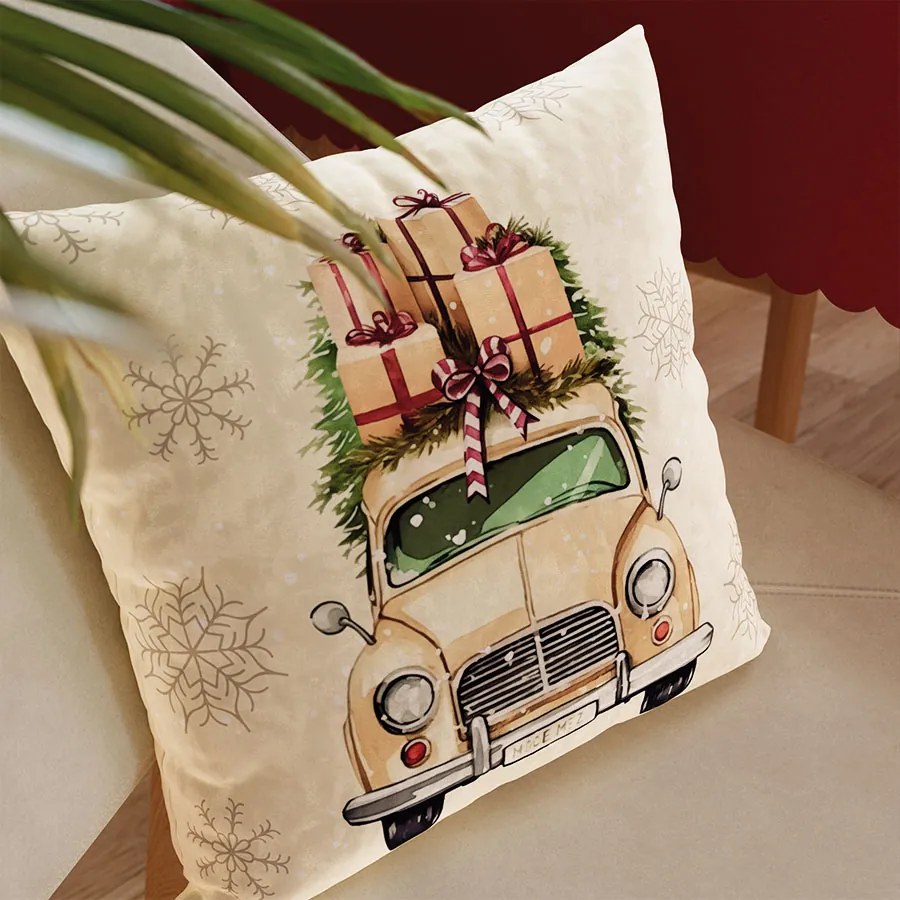 Vianočná obliečka na vankúš Velvet Christmas Car 40x40 cm | INTERMEDIC SK