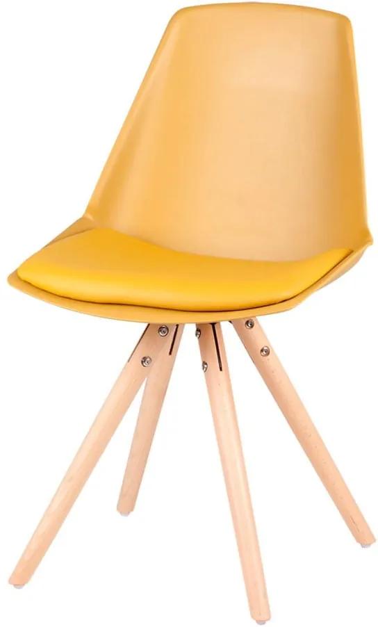 Sada 4 žltých stoličiek s nohami z bukového dreva sømcasa Bella