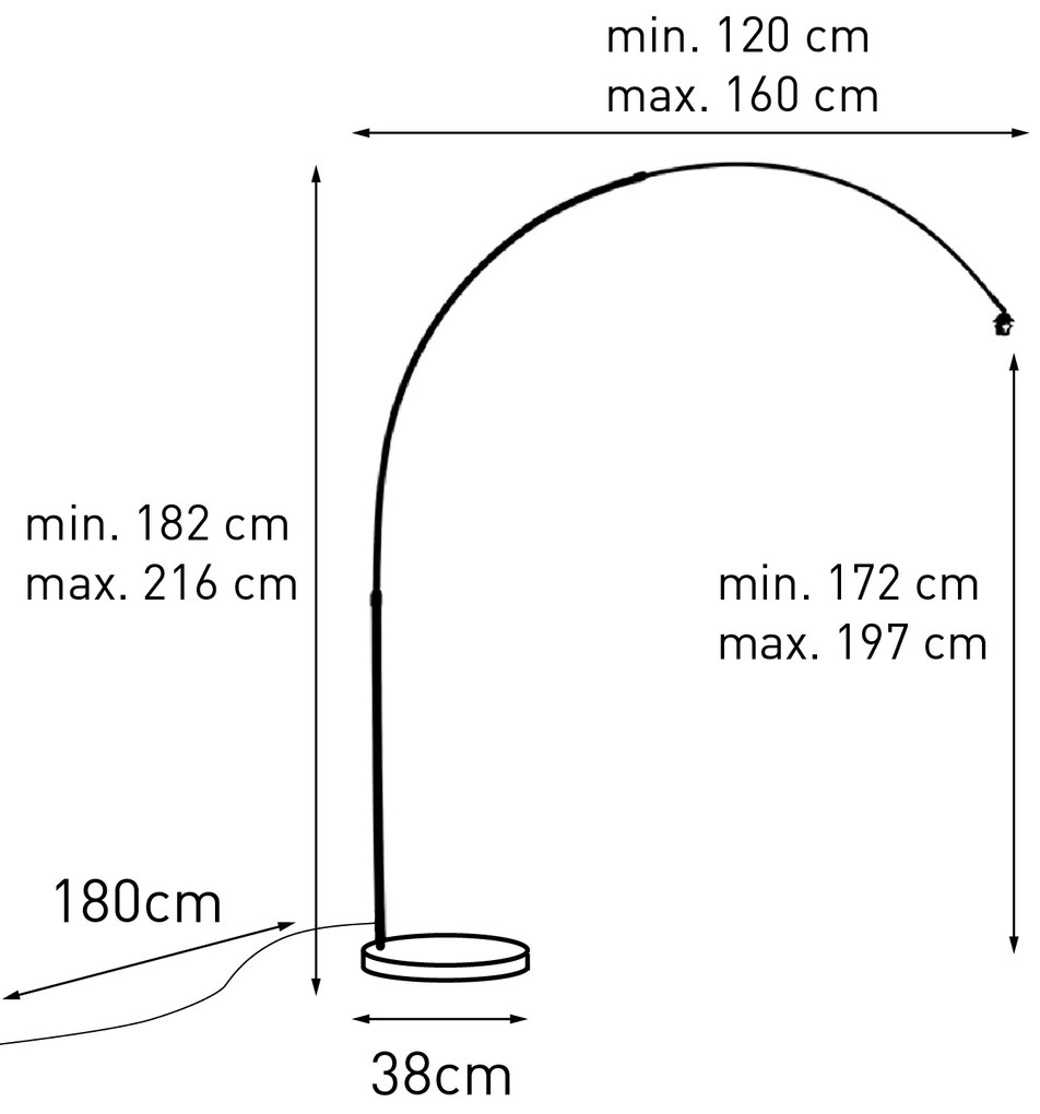 Moderná oblúková lampa oceľová nastaviteľná bez tienidla