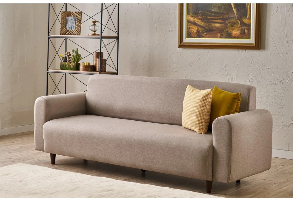 Pohovka trojsedačka Noyalepo L (krémová + orech). Akcia -19%. Vlastná spoľahlivá doprava až k Vám domov. 1106694